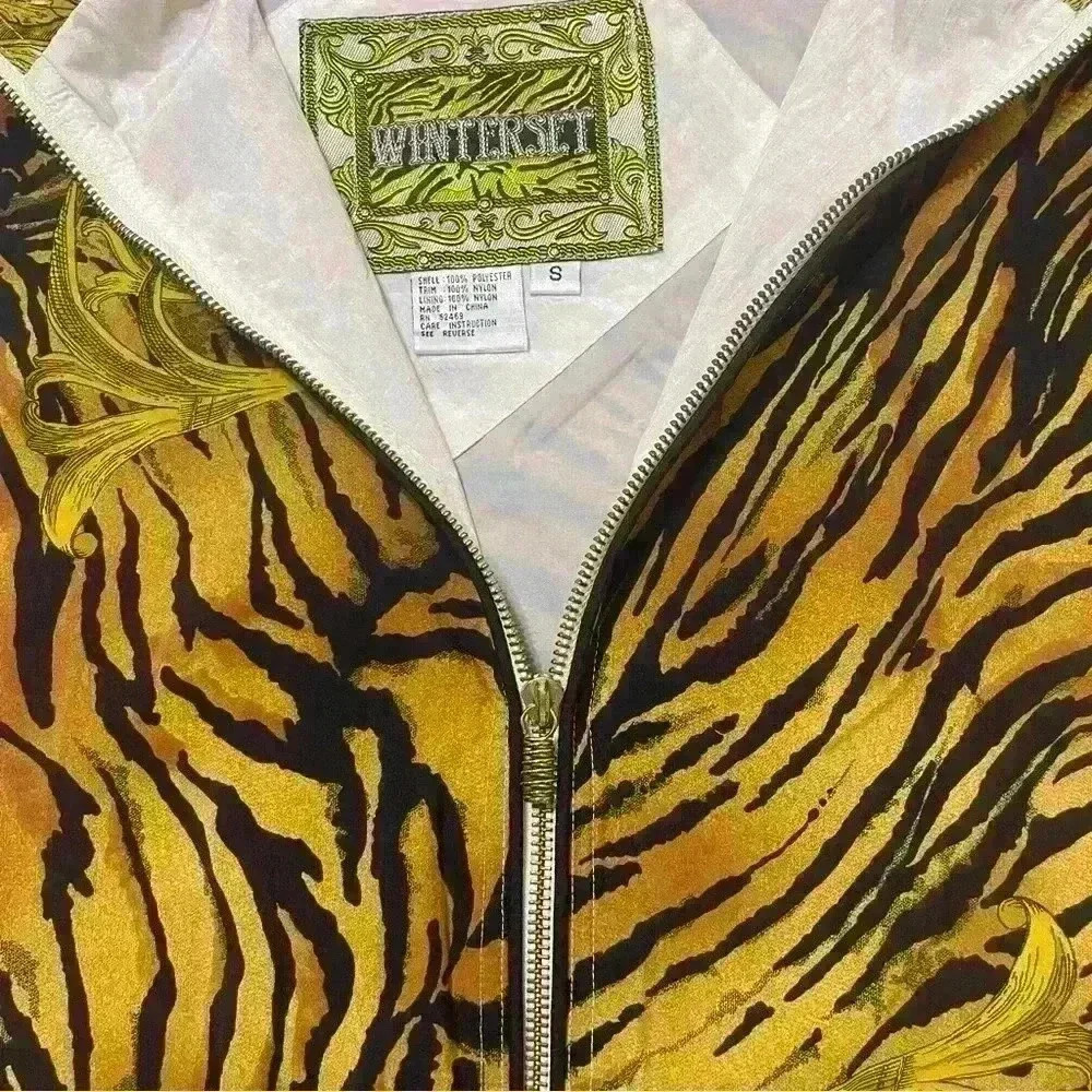 Winterset Windbreaker Jacket Womens Vintage 80s Glam Tiger King Size S Full Zip - Picture 9 of 10